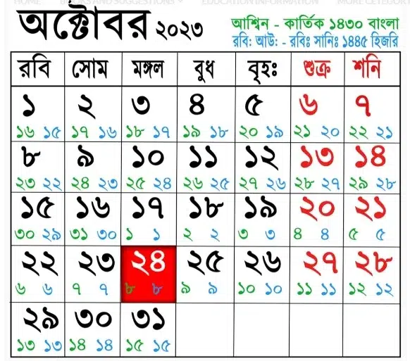 বাংলা মাসের কত তারিখ আজ