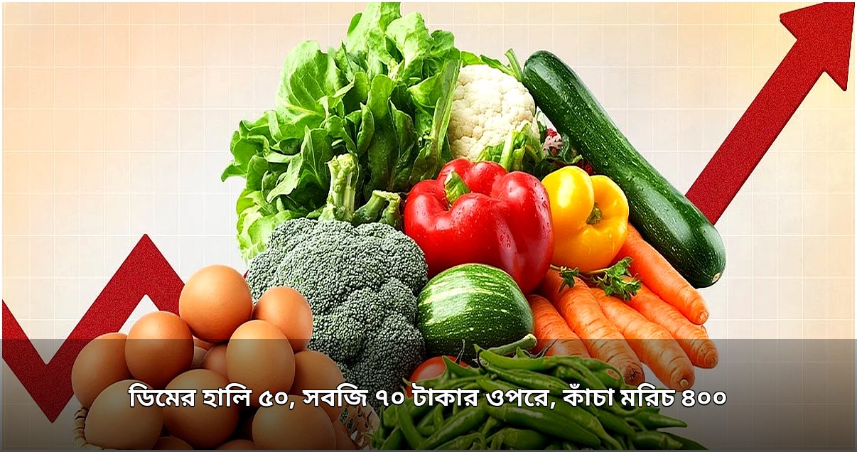 রাজধানীর বাজারে ডিমের হালি ৫০, সবজি ৭০ টাকার ওপরে, কাঁচা মরিচ ৪০০ টাকা