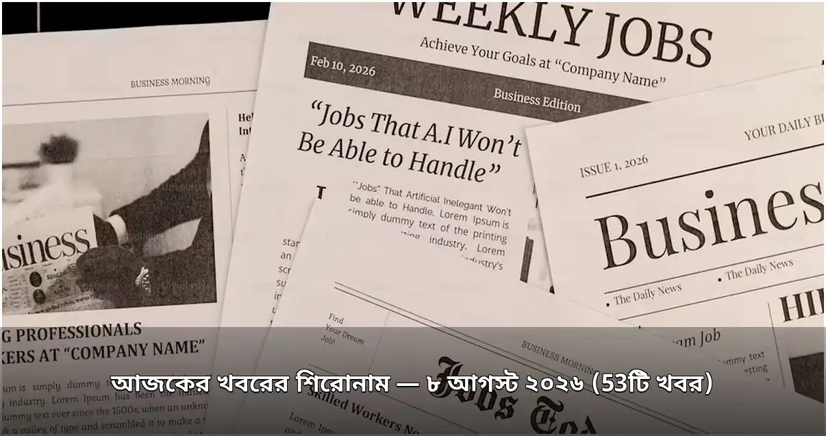 আজকের খবরের শিরোনাম — ৮ আগস্ট ২০২৬ (53টি খবর)