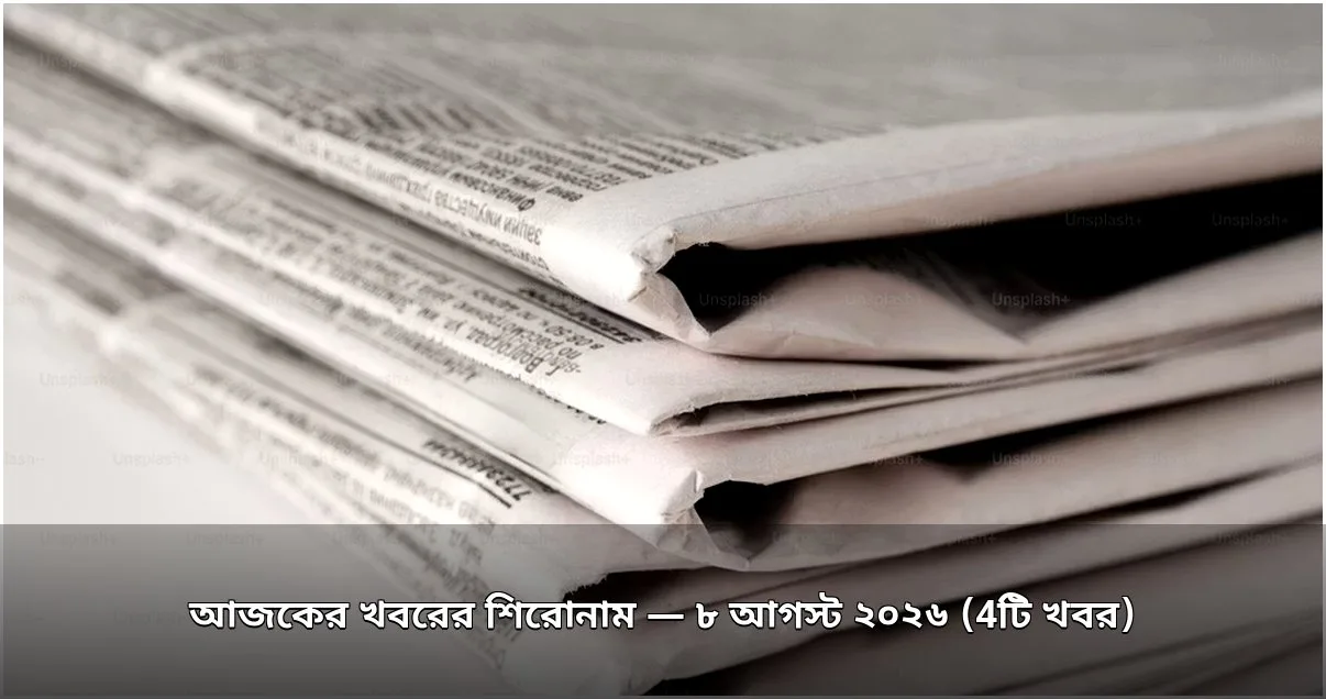 আজকের খবরের শিরোনাম — ৮ আগস্ট ২০২৬ (4টি খবর)