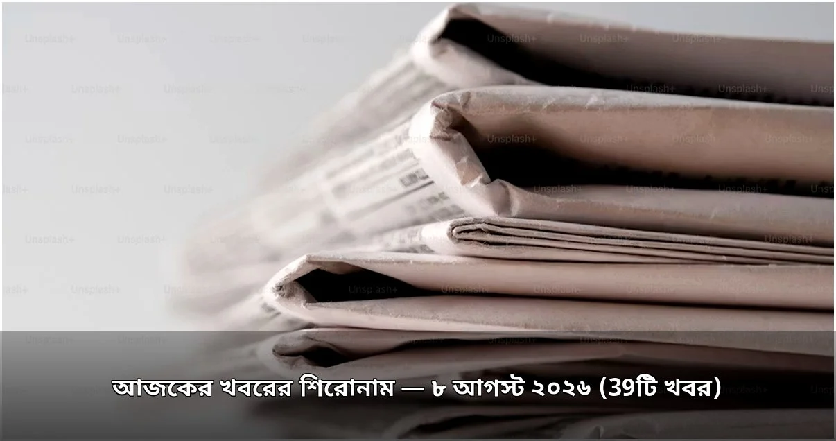 আজকের খবরের শিরোনাম — ৮ আগস্ট ২০২৬ (39টি খবর)