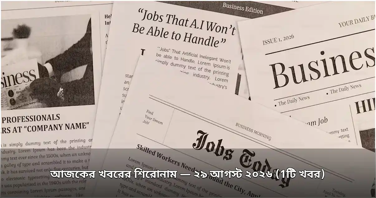 আজকের খবরের শিরোনাম — ২৯ আগস্ট ২০২৬ (1টি খবর) আজকের খবরের শিরোনাম — ২৯ আগস্ট ২০২৬ (1টি খবর)