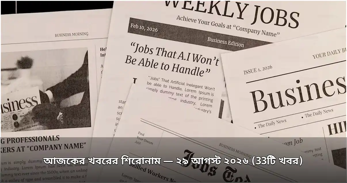 আজকের খবরের শিরোনাম — ২৯ আগস্ট ২০২৬ (33টি খবর)