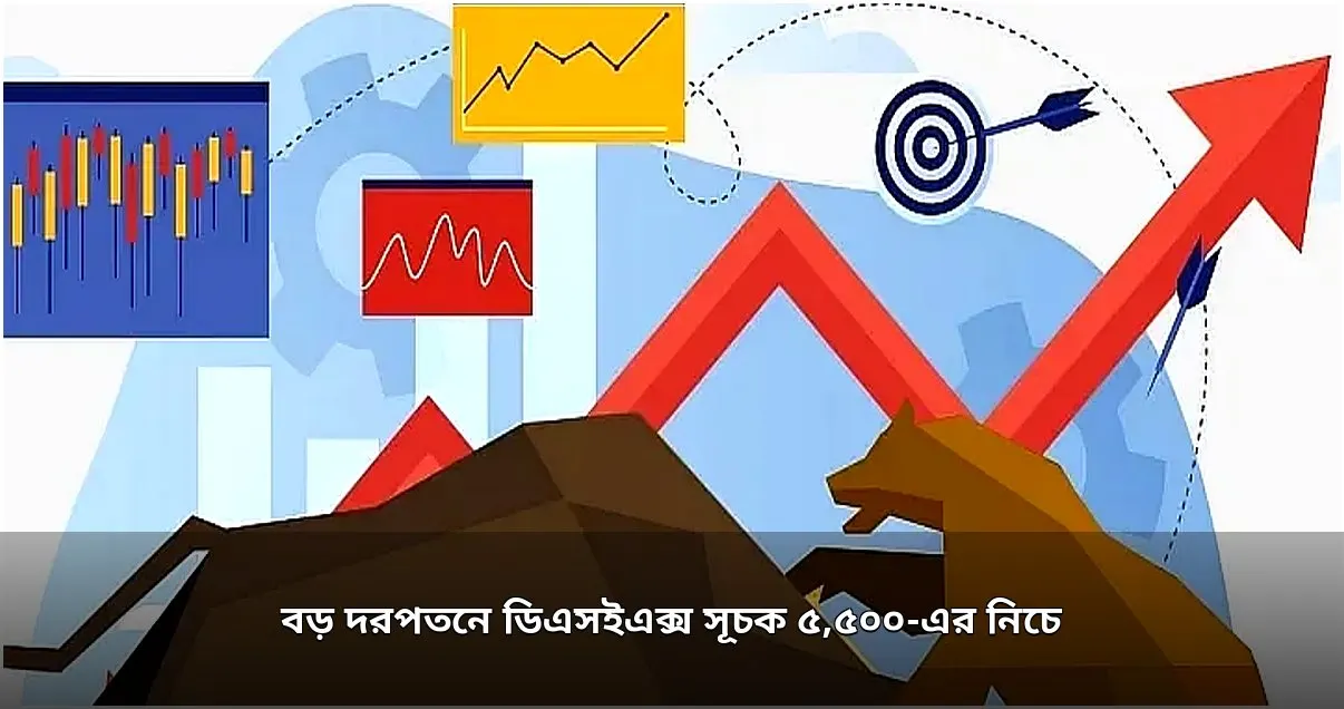 শেয়ারবাজারে বড় দরপতন, ডিএসইএক্স ৫,৫০০-এর নিচে