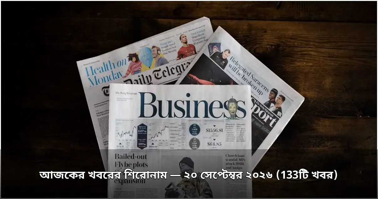 আজকের খবরের শিরোনাম — ২০ সেপ্টেম্বর ২০২৬ (133টি খবর)